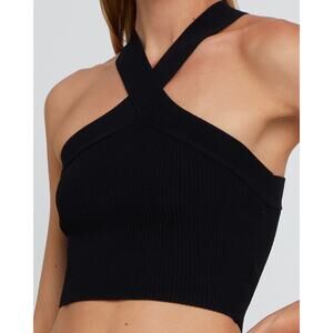 Black Halter Neck Ribbed Top